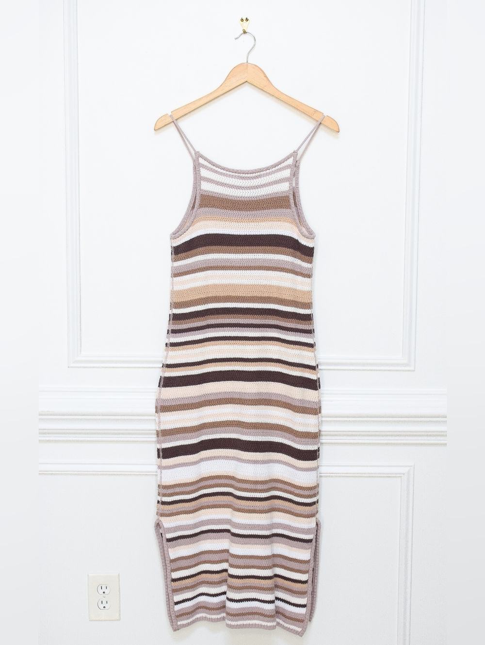 House of Harlow Crochet Maxi Dress Striped Brown Size M - Picture 5 of 9